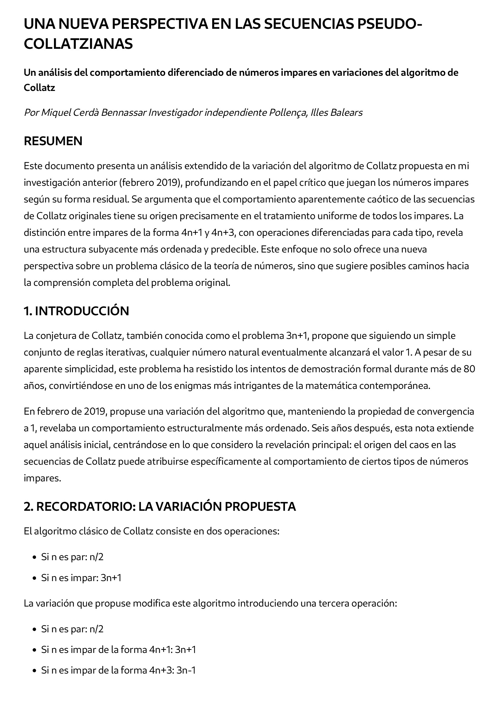 Una Nueva Perspectiva en las Secuencias Pseudo-Collatzianas1